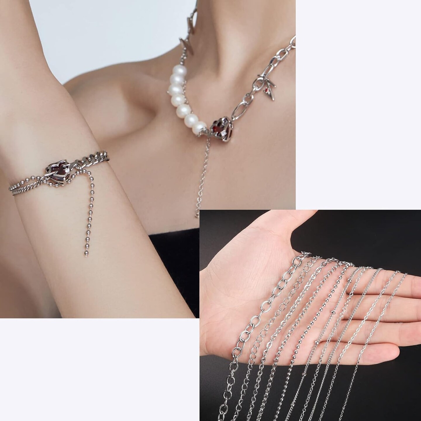 Necklace Chains for Jewelry Making, 78.7 Feet 10 Rolls 304 Stainless Steel Jewelry Chains for DIY Necklace Bracelet Jewelry Making with Stainless Steel Jump Rings/Lobster Clasps/Connectors