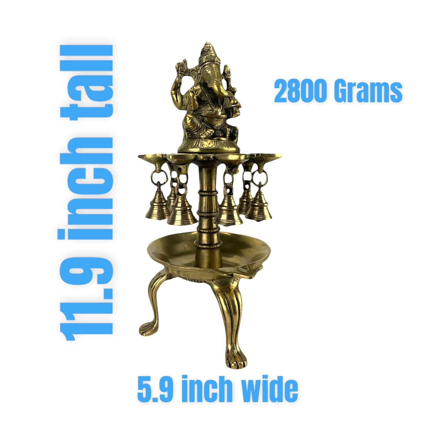 Ganesh Brass Oil Tall Diya, Diya for Home Decor, Samai Diya, Diwali Decor, Brass Oil Diya Lamp, Altar Temple Decor, Brass Oil Lamp, Kathu Vilakku, Pooja Diya