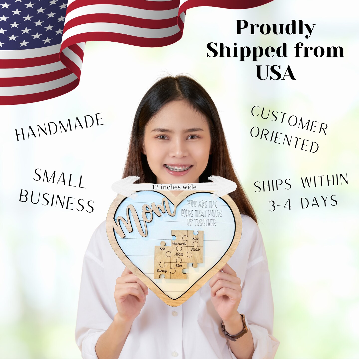 Mothers Day Puzzle Piece Heart Plaque | Wood Heart Sign