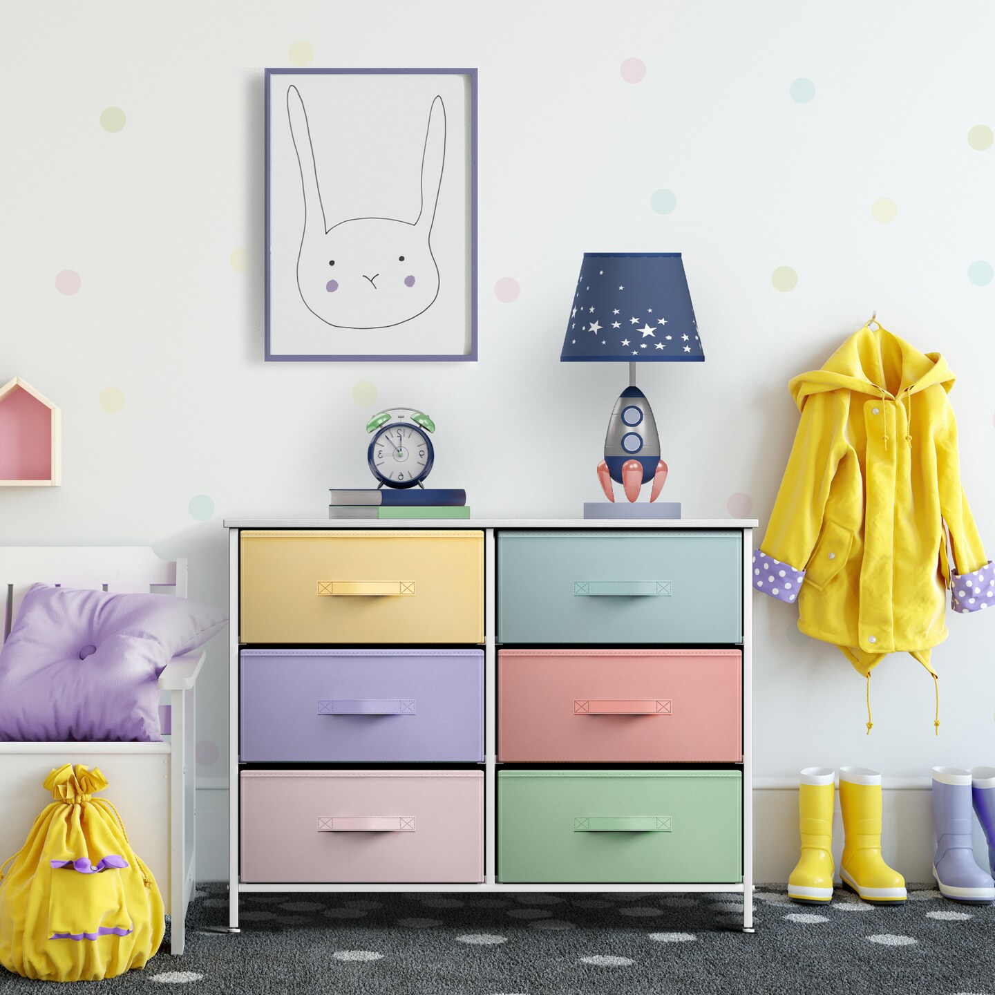 Sorbus 6 Drawers Dresser- Storage Unit with Steel Frame, Wood Top, Fabric Bins - for Bedroom, Closet, Office and more