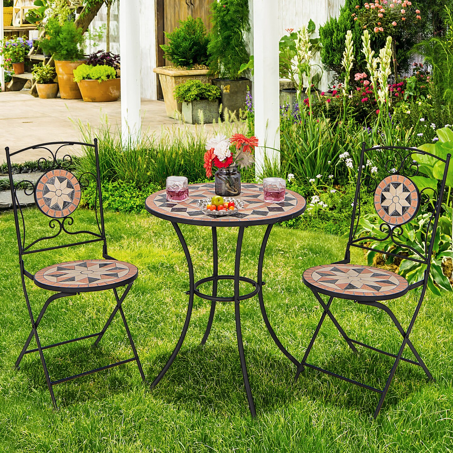 3pcs Patio Bistro Set Outdoor Patio Conversation Furniture Folding Dining Garden