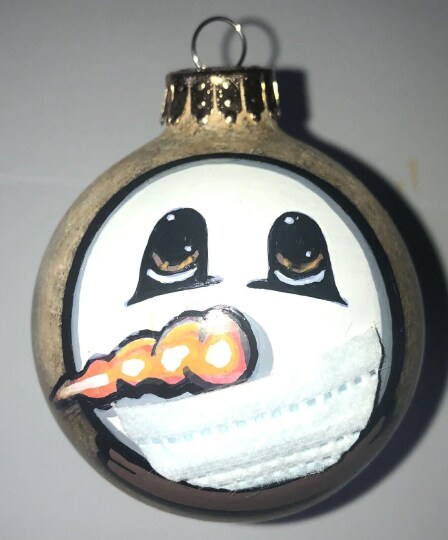 Covid Mask Christmas Ornament Snowman Ornament- Hand Painted, Glass ...