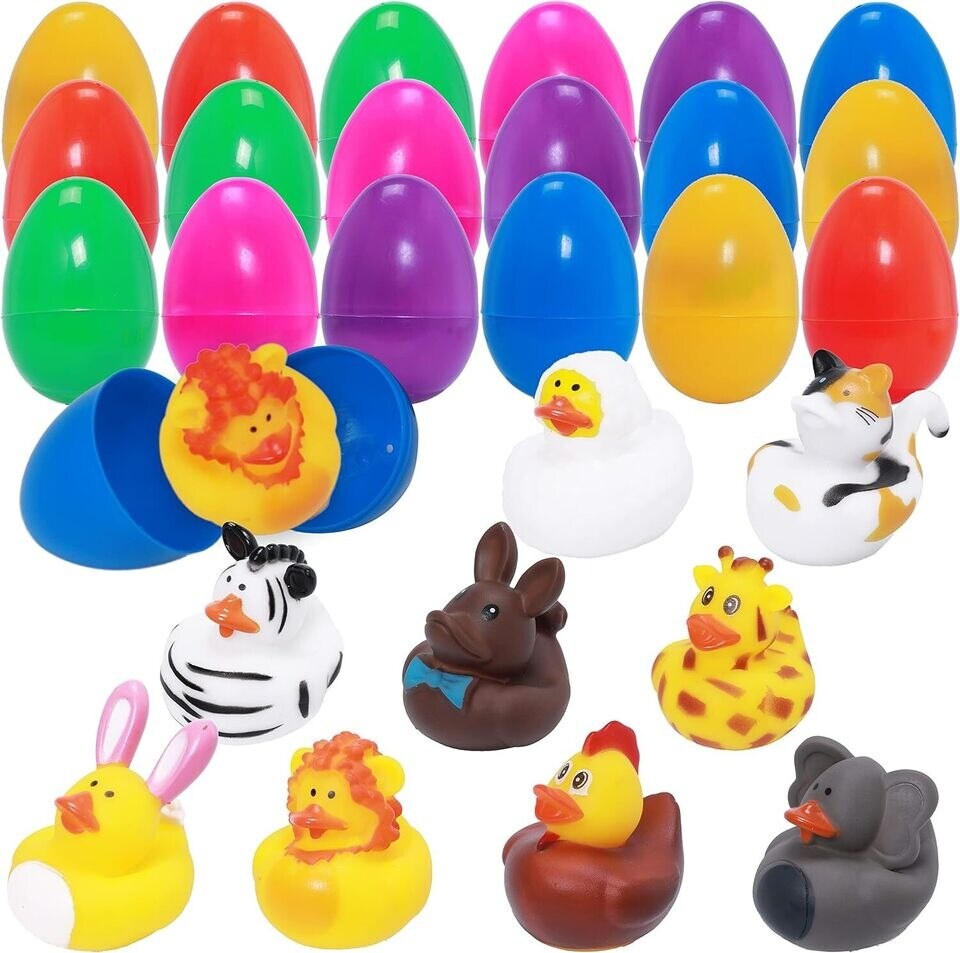 18 Pcs Easter Egg Filled with Animal Rubber Ducks Easter Party Favor for Kids