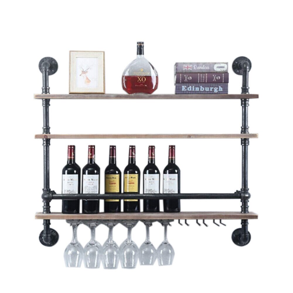 Kitcheniva 24 in Wall Mounted Industrial Pipe Shelf Wine Rack