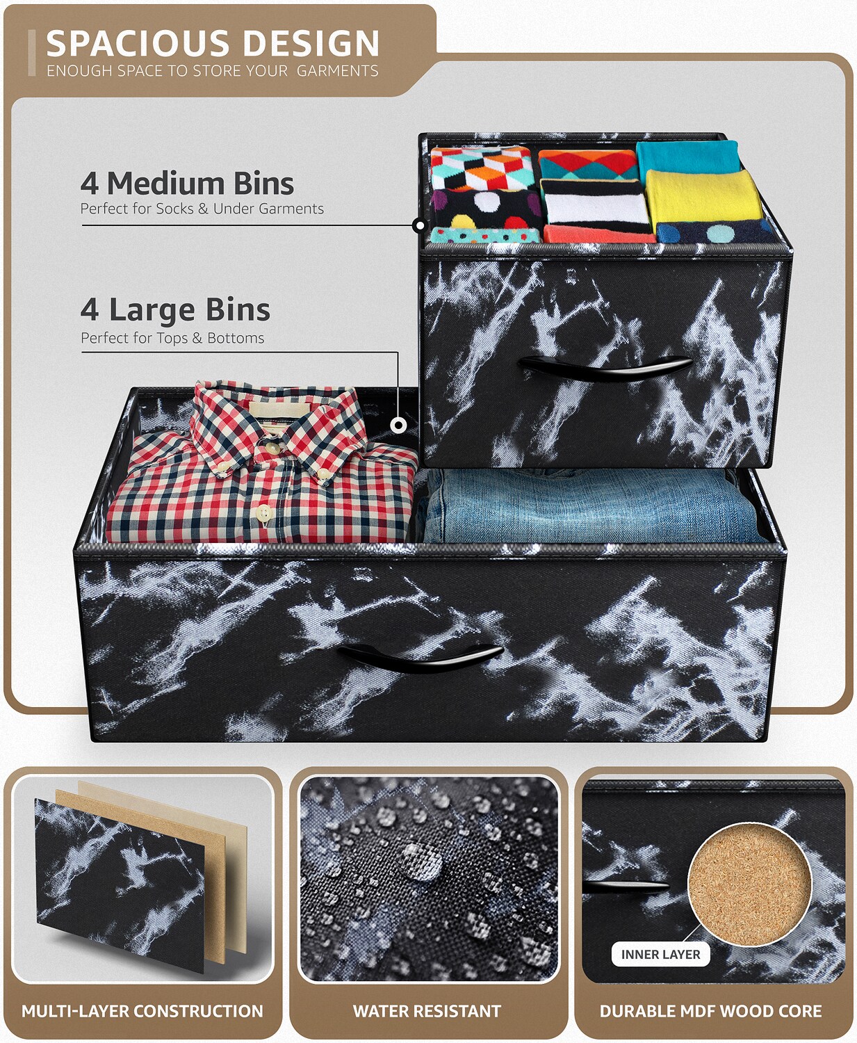 Sorbus Dresser with 8 Drawers - Storage Chest Organizer with Steel Frame, Wood Top, Handles, Fabric Bins