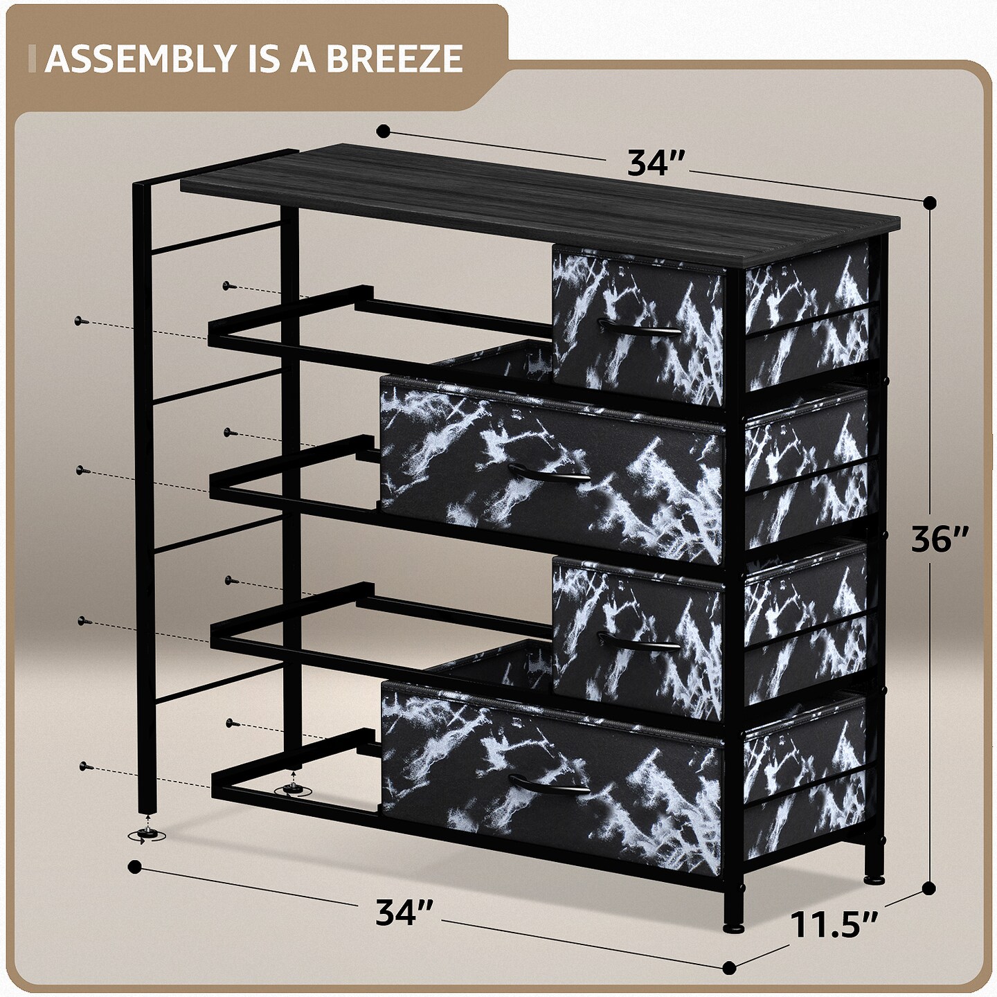 Sorbus Dresser with 8 Drawers - Storage Chest Organizer with Steel Frame, Wood Top, Handles, Fabric Bins