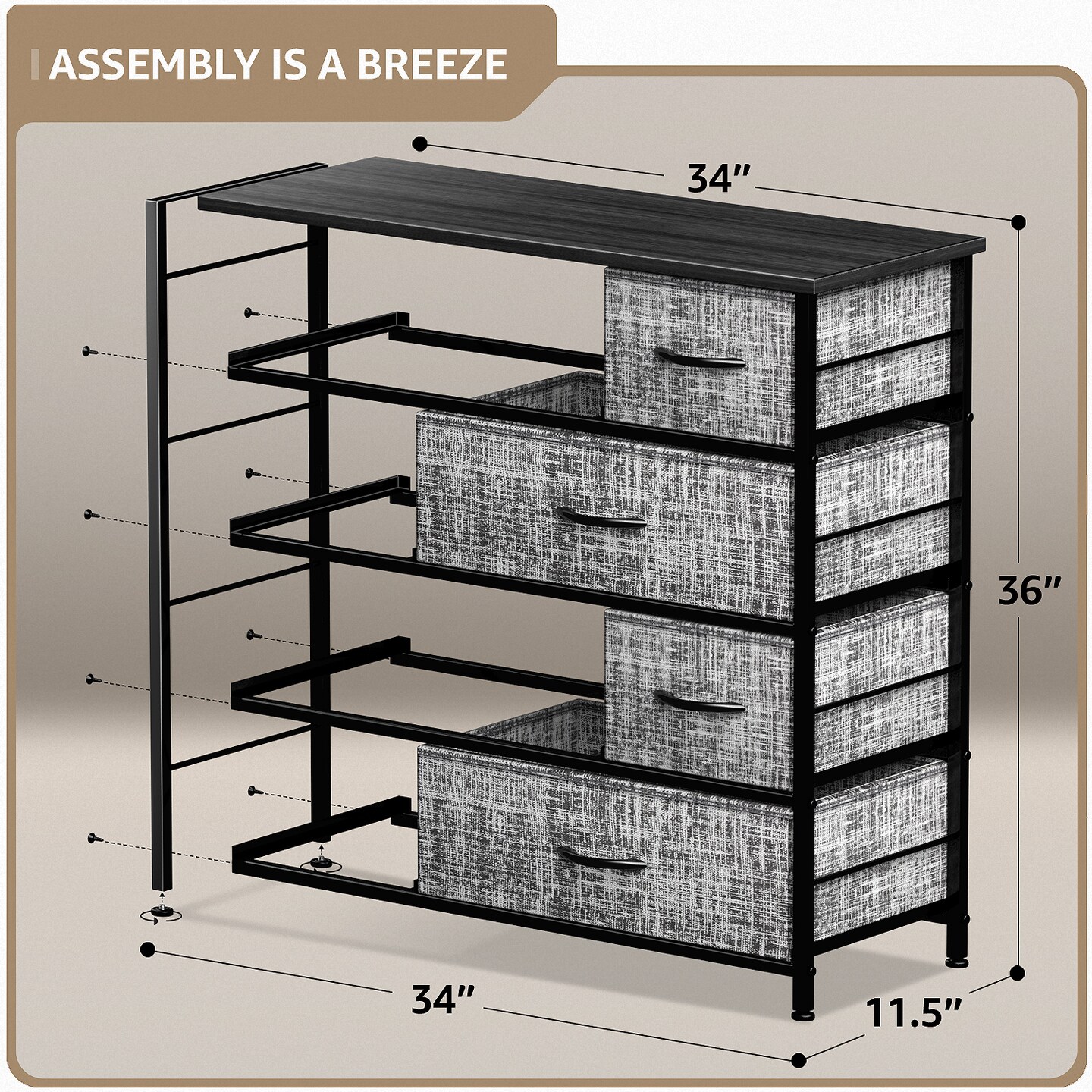 Sorbus Dresser with 8 Drawers - Storage Chest Organizer with Steel Frame, Wood Top, Handles, Fabric Bins