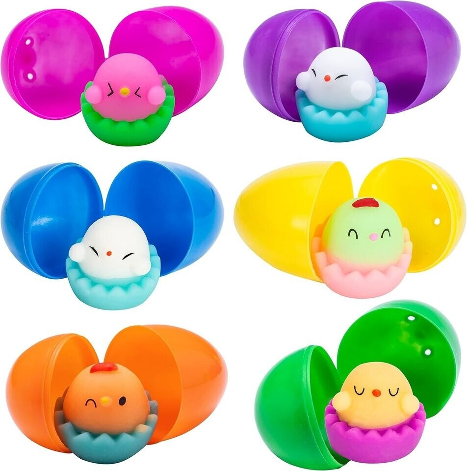 12 Pcs Prefilled Easter Eggs with Toys, Chick Stress Relief Eggs Squishy Toy
