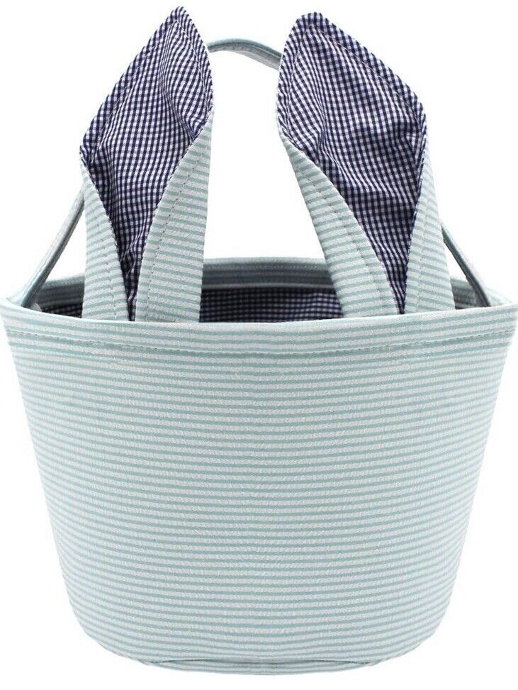 Blue Fabric Easter Basket With Bunny Ears
