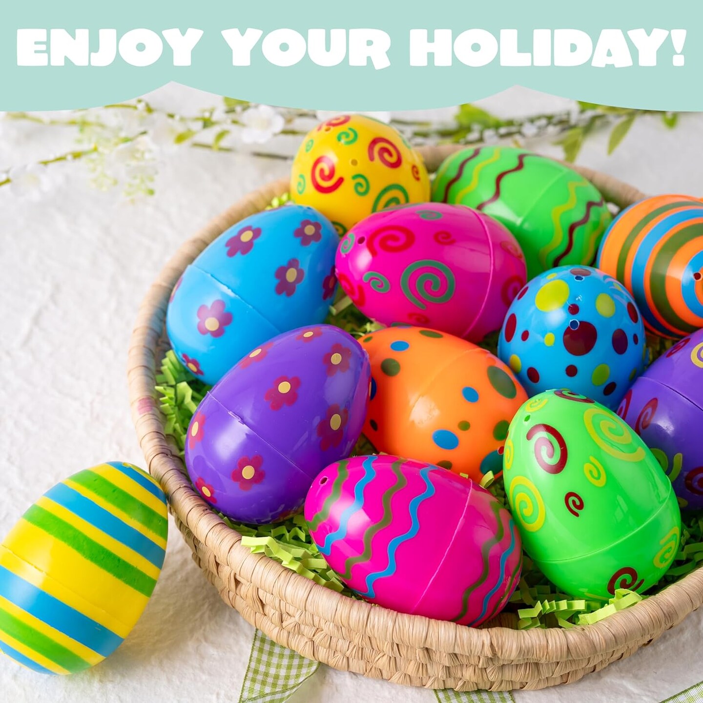 36 PCs Plastic Printed Bright Easter Eggs