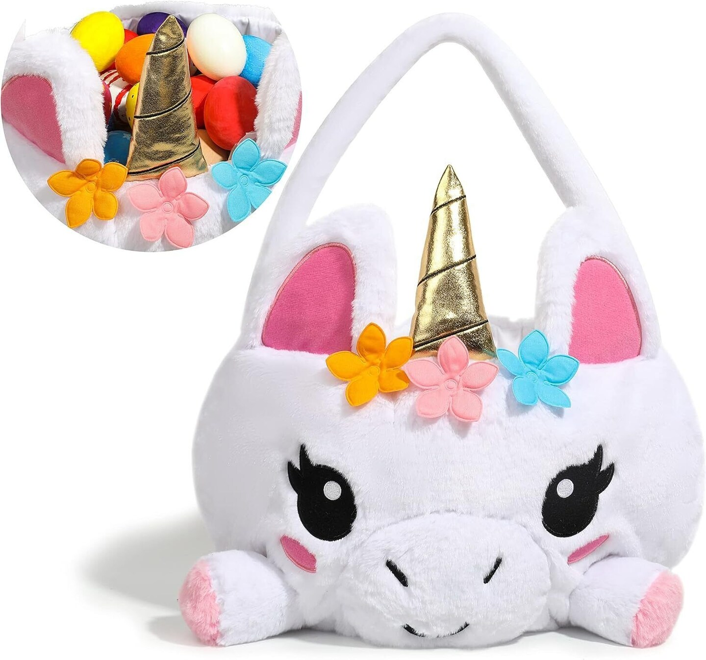 Large Unicorn Basket 17&#x22; x 10.5&#x22;, Easter Plush 3D Unicorn Basket for Baby Girls