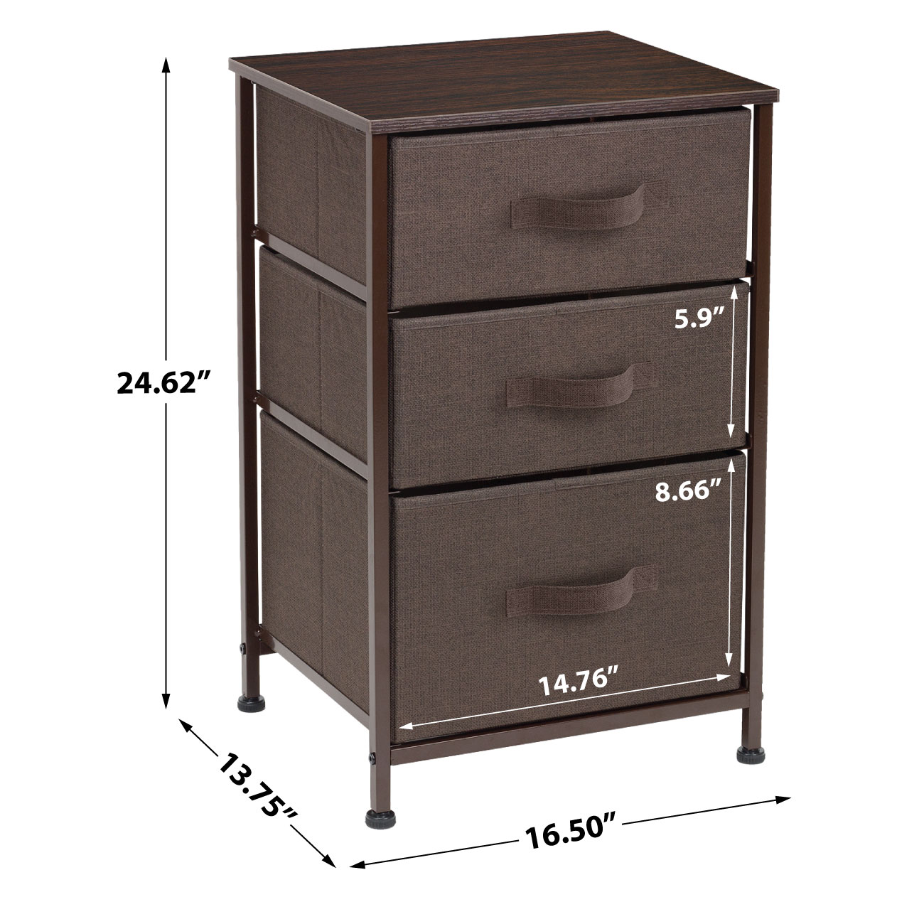 Sorbus Nightstand with 3 Drawers - Furniture Storage for Bedroom, Closet, Office Organization - Steel Frame, Wood Top, Pastel Fabric Bin