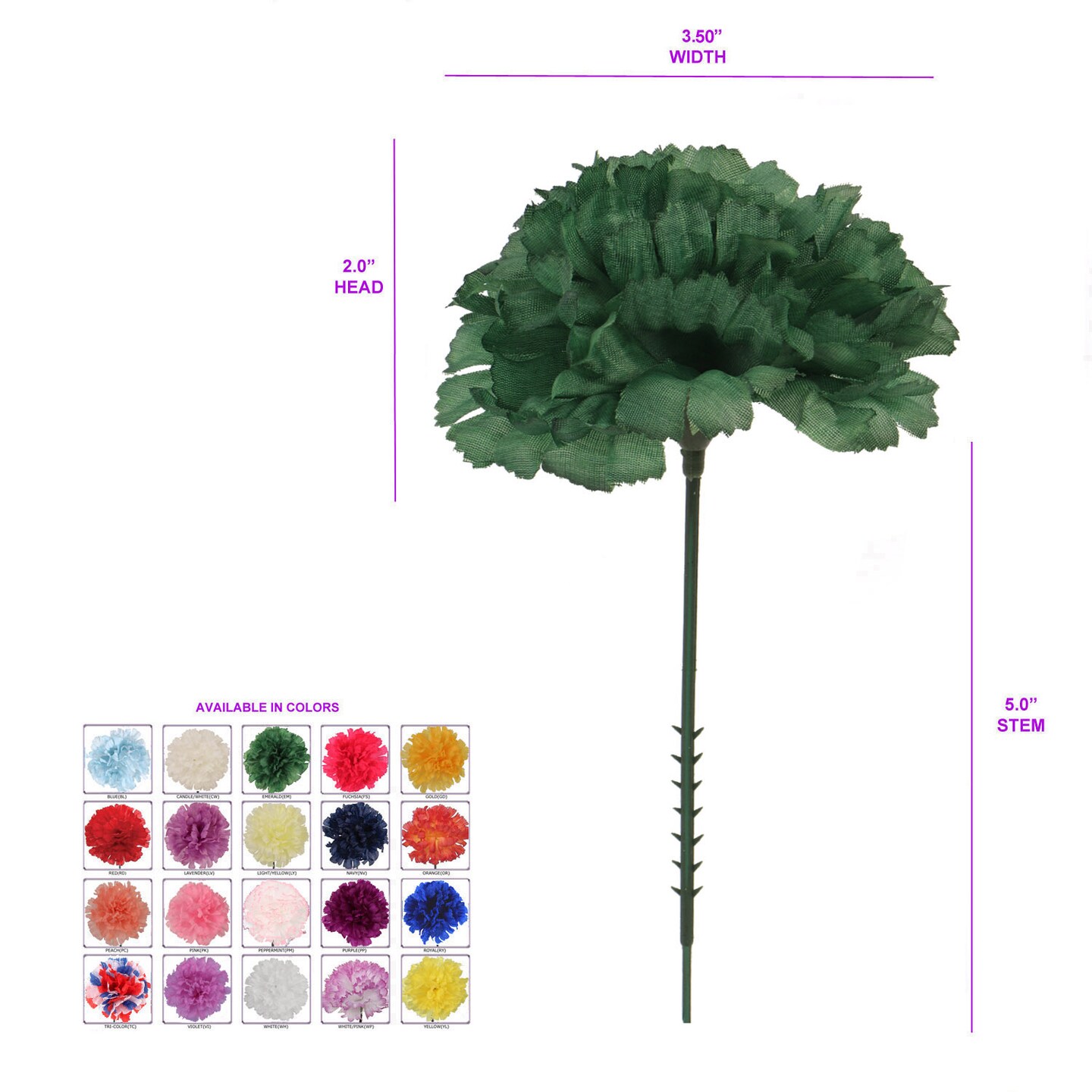 Emerald Green Carnation Picks, Realistic Silk Blooms for Floral Arrangements, DIY Decor, Weddings & Events, Floral Home by Artificial Flowers