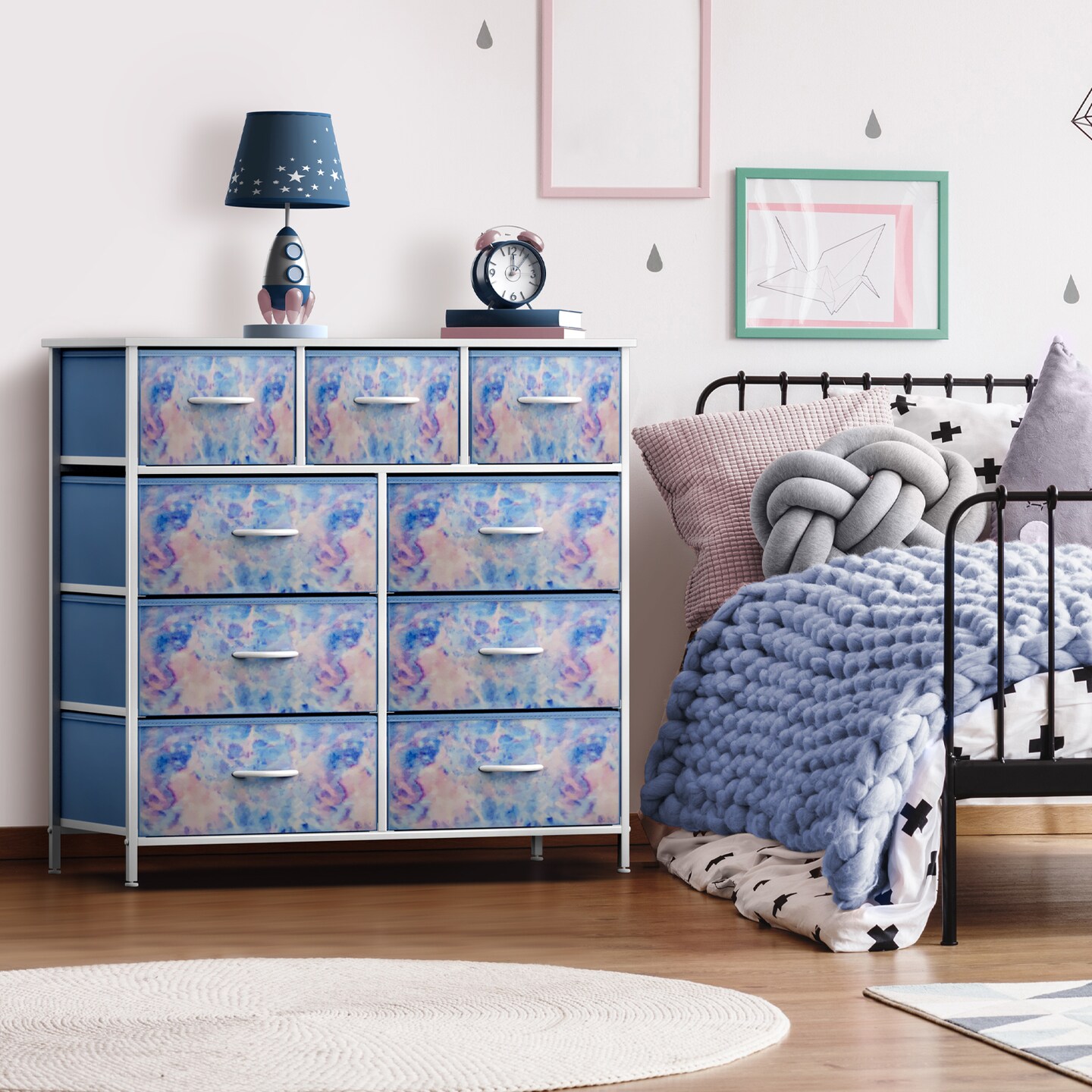 Sorbus Dresser with 9 Drawers - Furniture Storage Chest Tower Unit for Bedroom, Closet, etc - Steel Frame, Wood Top, Fabric Bins