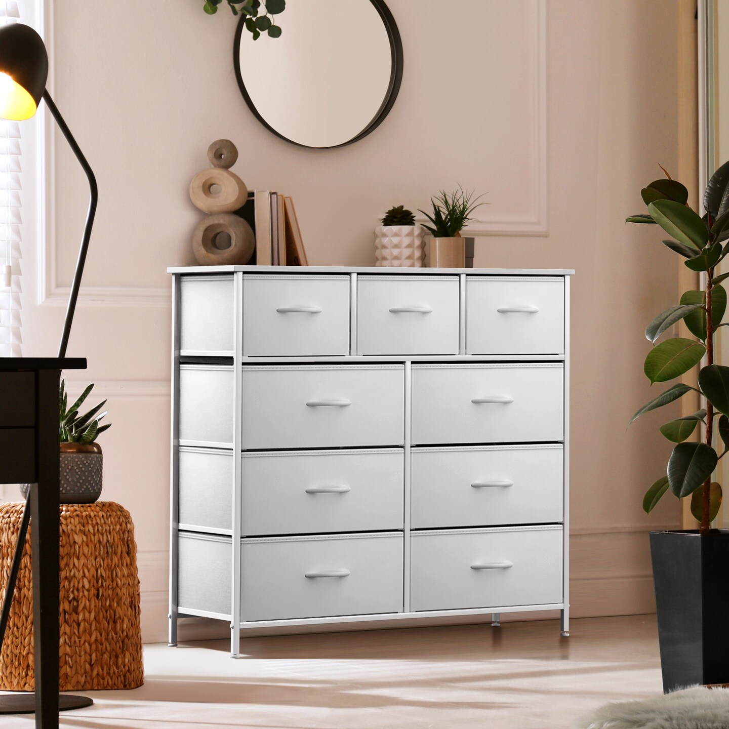 Sorbus Dresser with 9 Drawers - Furniture Storage Chest Tower Unit for Bedroom, Closet, etc - Steel Frame, Wood Top, Fabric Bins