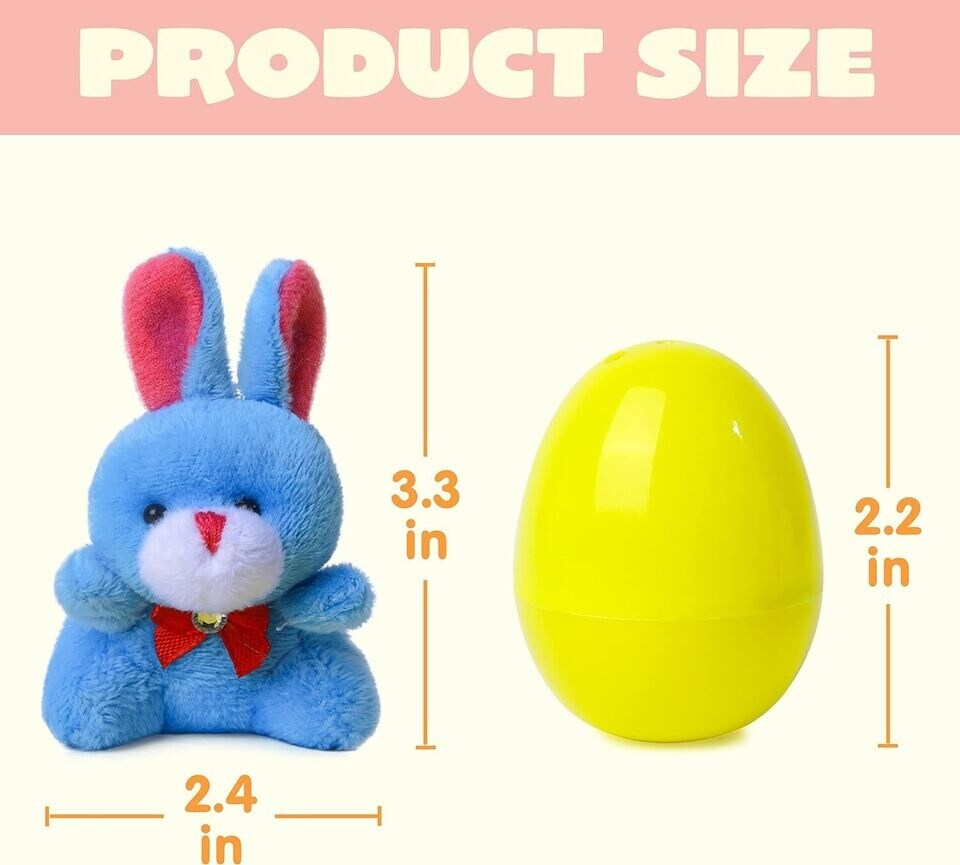 12 Pcs Filled Easter Eggs with Plush Bunny, Bright Colorful Bunnies for Kids
