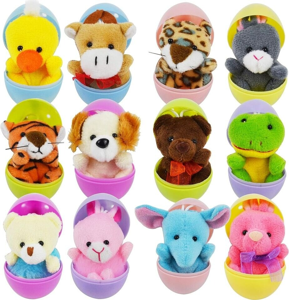 48 Pcs Prefilled Easter Eggs Filled with Plush Animal Toys for Basket Stuffers