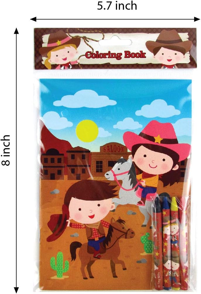 TINYMILLS Western Cowboy Cowgirl Coloring Book Set with 12 Coloring Books and 48 Crayons
