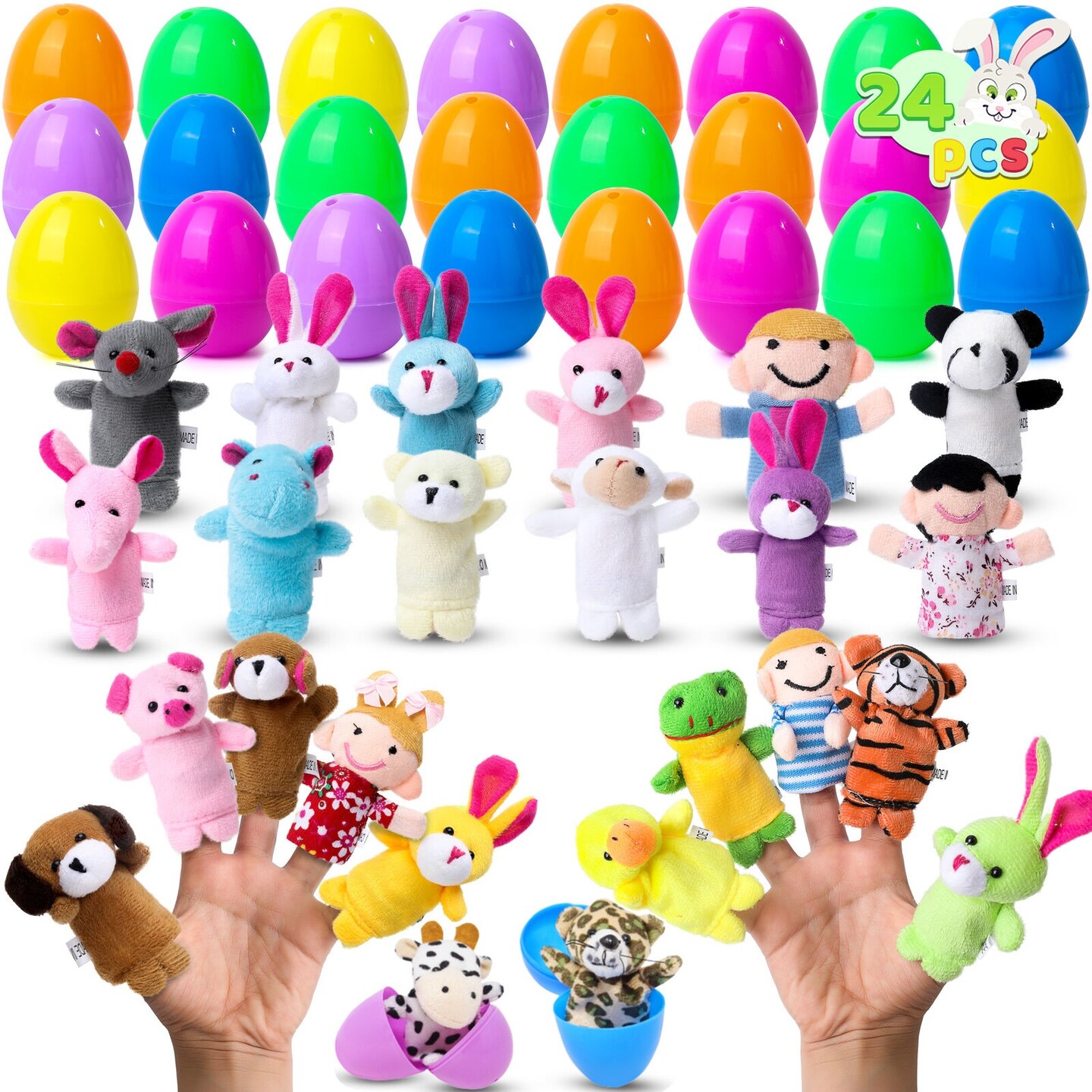 24 Pcs Easter Eggs Filled with Finger Puppets Prefilled Egg with Cartoon Animal