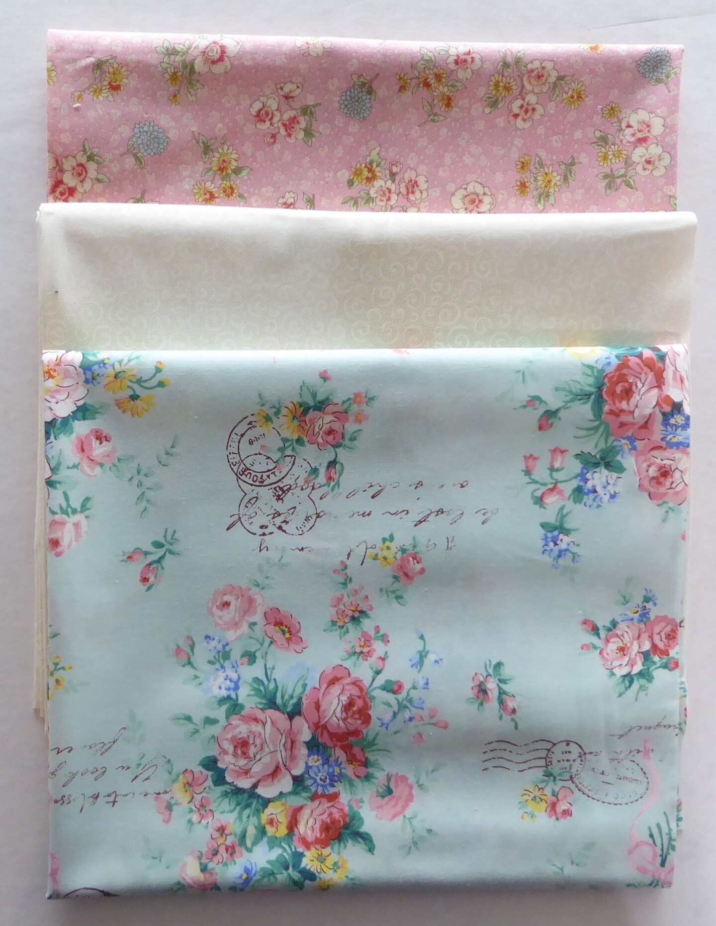 Floral Roses on Green and Pink 3 Yard Bundle Cotton by Sue&#x27;s Creating Cottage
