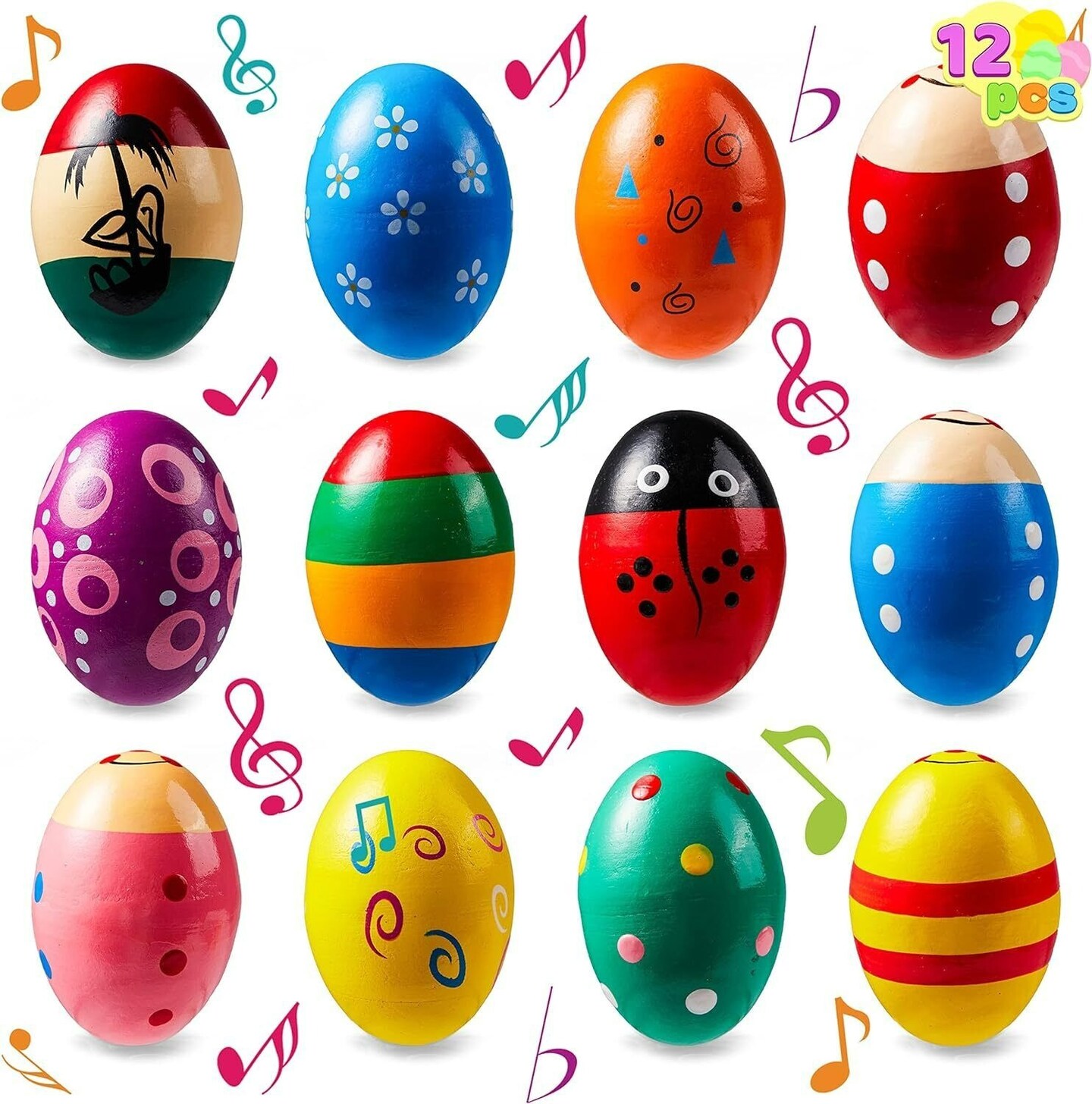 12 Pcs 3&#x22; Wooden Egg Shakers Maracas Percussion Musical for Party Favor