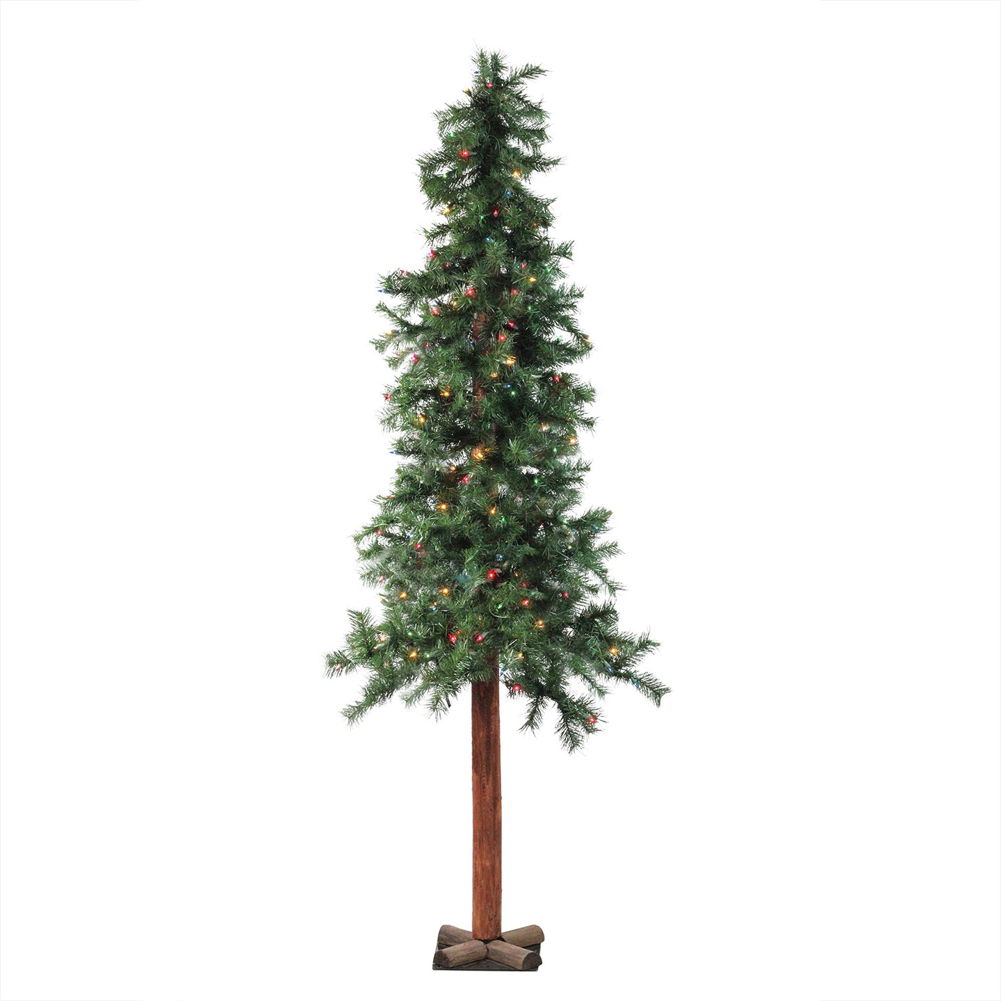 Allstate 7' Pre-Lit Slim Traditional Woodland Alpine Artificial Christmas Tree - Multicolor Lights