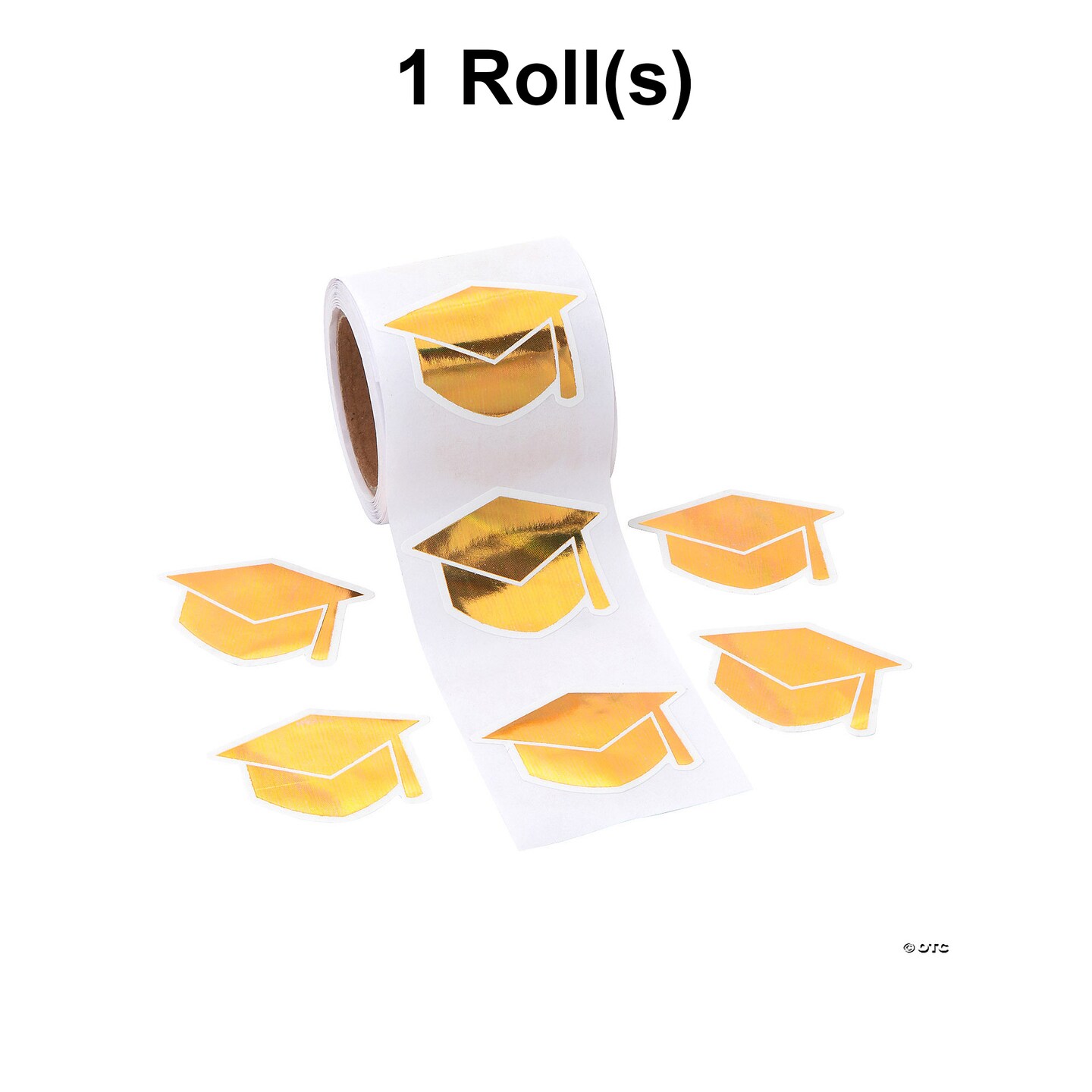 1 1/2" Gold Graduation Mortarboard Paper Sticker Roll – 100 Pc.