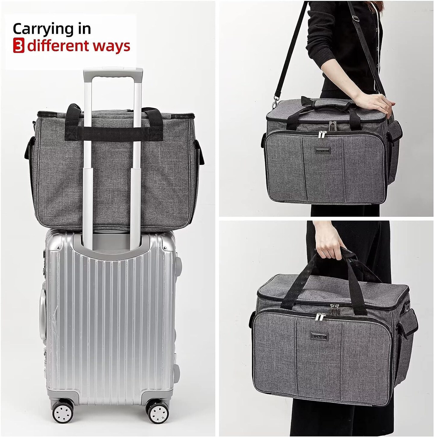 Sewing Machine Carrying Case with Multiple Storage Pockets, Universal Tote Bag with Shoulder Strap Compatible with Most Standard Singer, Brother, Janome, Grey (Patent Design)