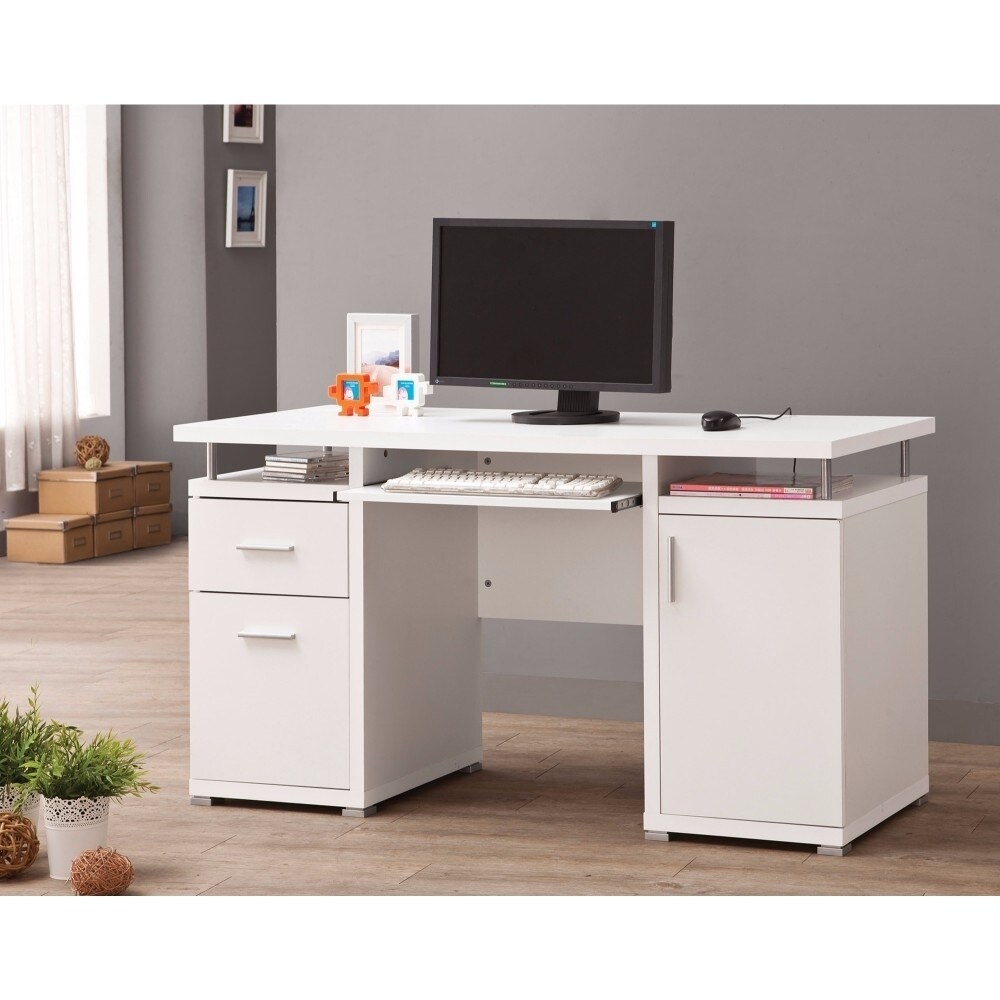 Coaster Elegant white Computer desk with efficient Storage- Saltoro Sherpi