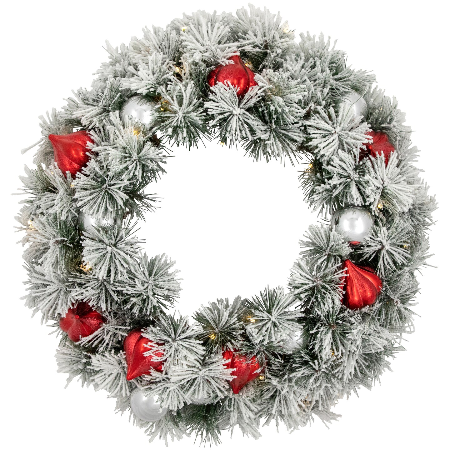 Northlight Pre-Lit Battery Operated Snowy Bristle Pine Christmas Wreath - 24" - Warm White LED Lights