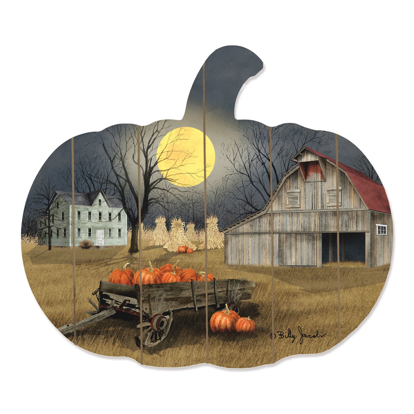 Harvest Moon - By Artisan Billy Jacobs Printed on Wooden Pumpkin Wall Art