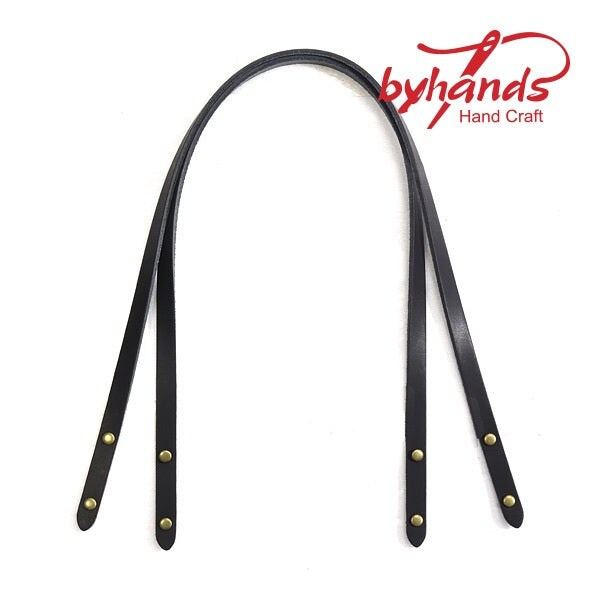 21.8" byhands 100% Genuine Leather Shoulder Bag Strap with Rivet, Black (24-5501)