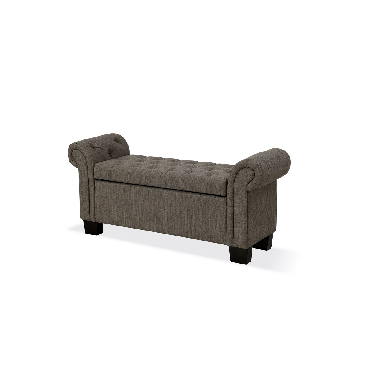 Saltoro Sherpi 54 Inch Storage Bench, Polyester Linen, Rolled Arms, Tufted, Smooth Gray-