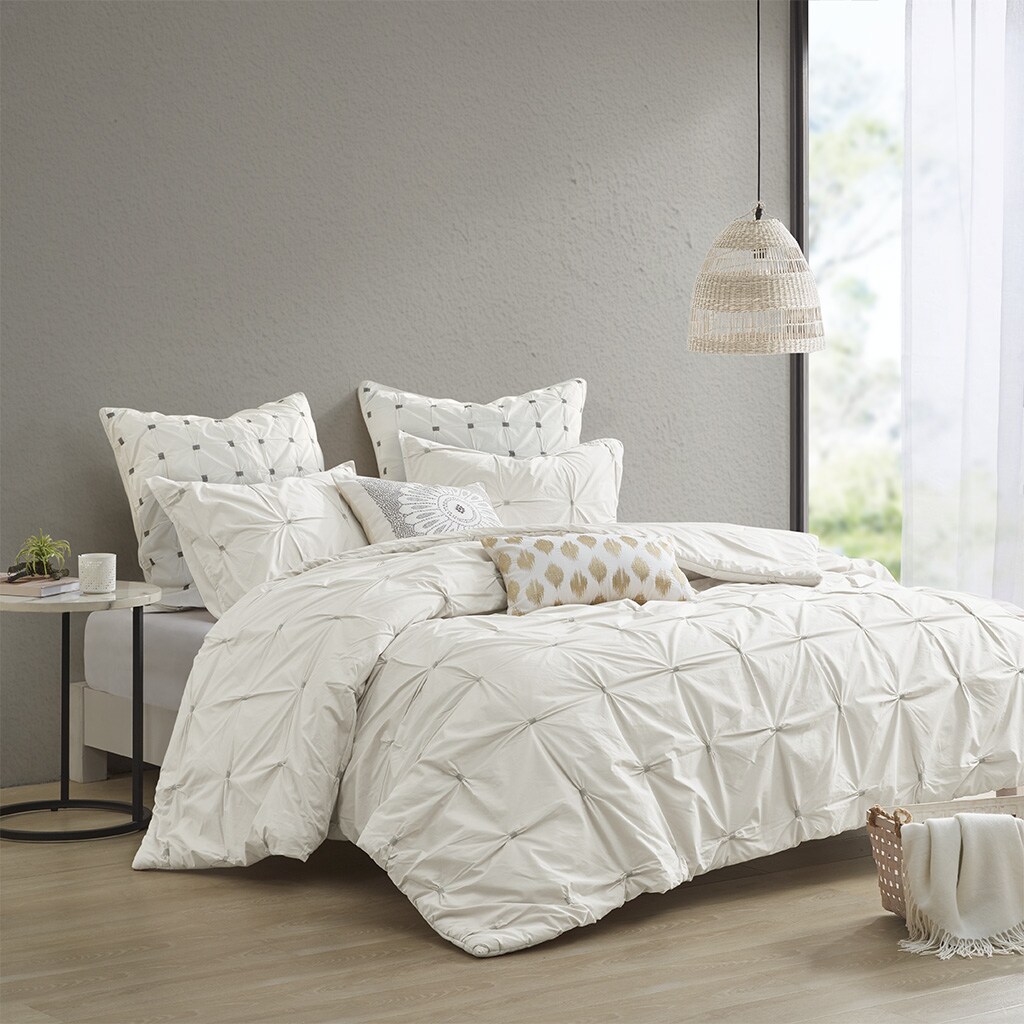 Gracie Mills 3 Piece Elastic Embroidered Cotton Comforter Set