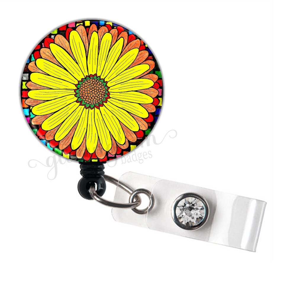 Sunflower Badge Reel, Flower Badge Holder, Flower Retractable Badge Holder  Reel, Floral Badge Reel, Sunflower Badge Holder - GG1282A