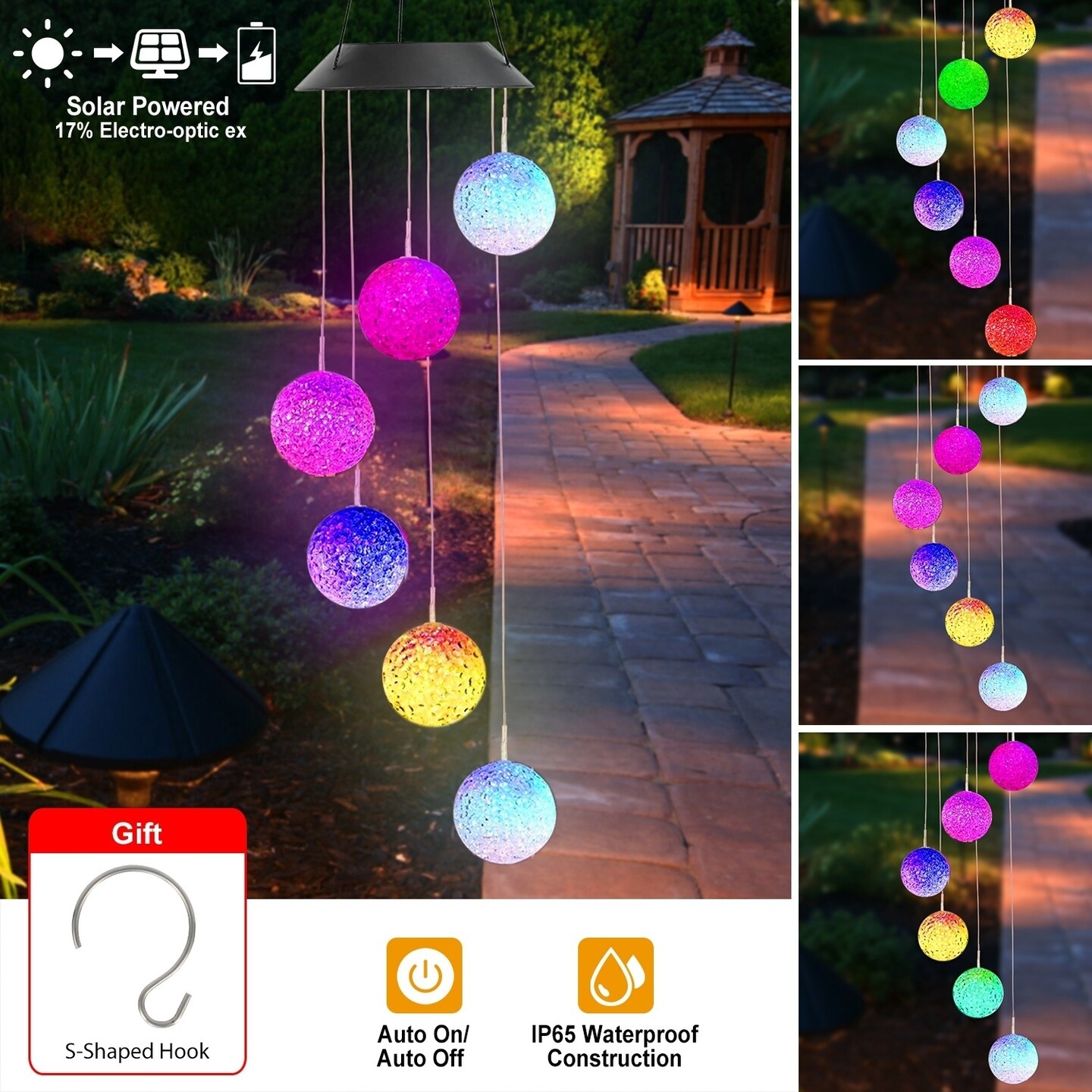 Solarek Solar Powered LED Ball Wind Chimes Color Changing LED String Light