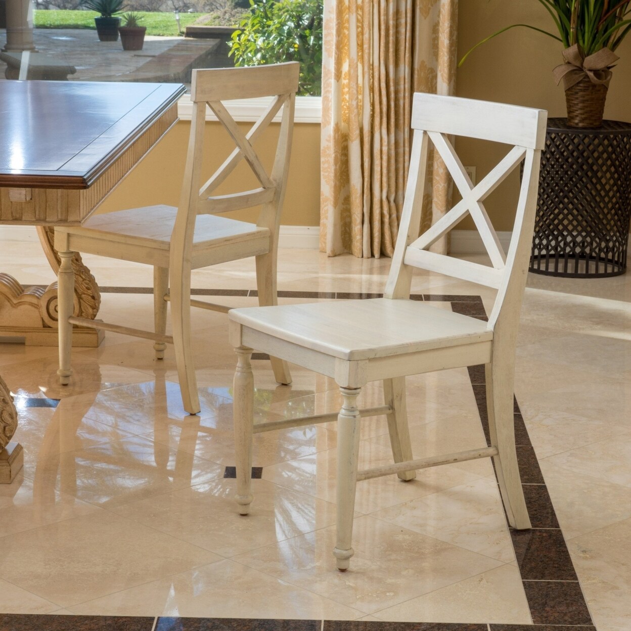 GDF Studio Leyden Antique White Wood Dining Chair (Set of 2)