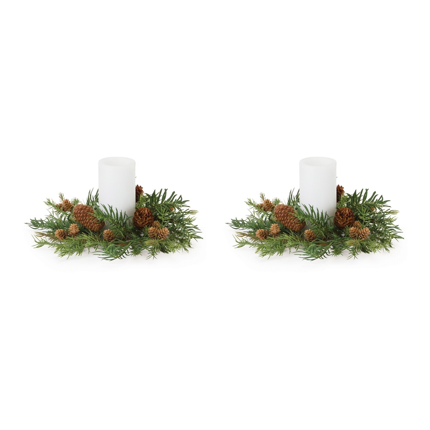 Melrose Set of 2 Pine with Pinecone Christmas Candle Rings 12&#x22;