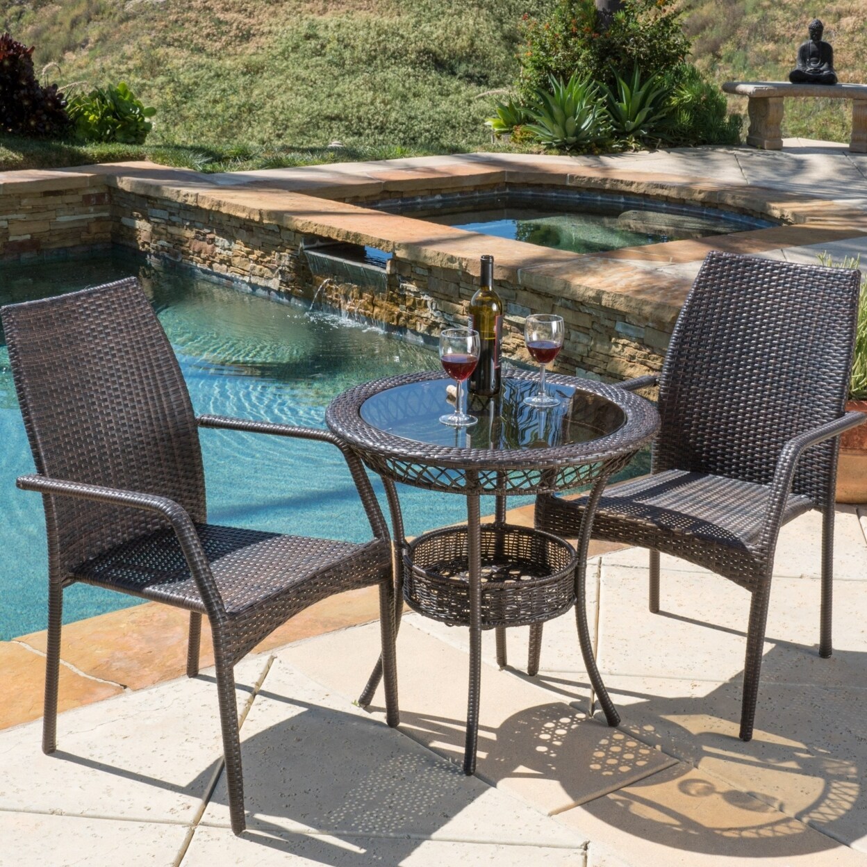 GDF Studio Michael Outdoor Multibrown Wicker  3pc Bistro Set