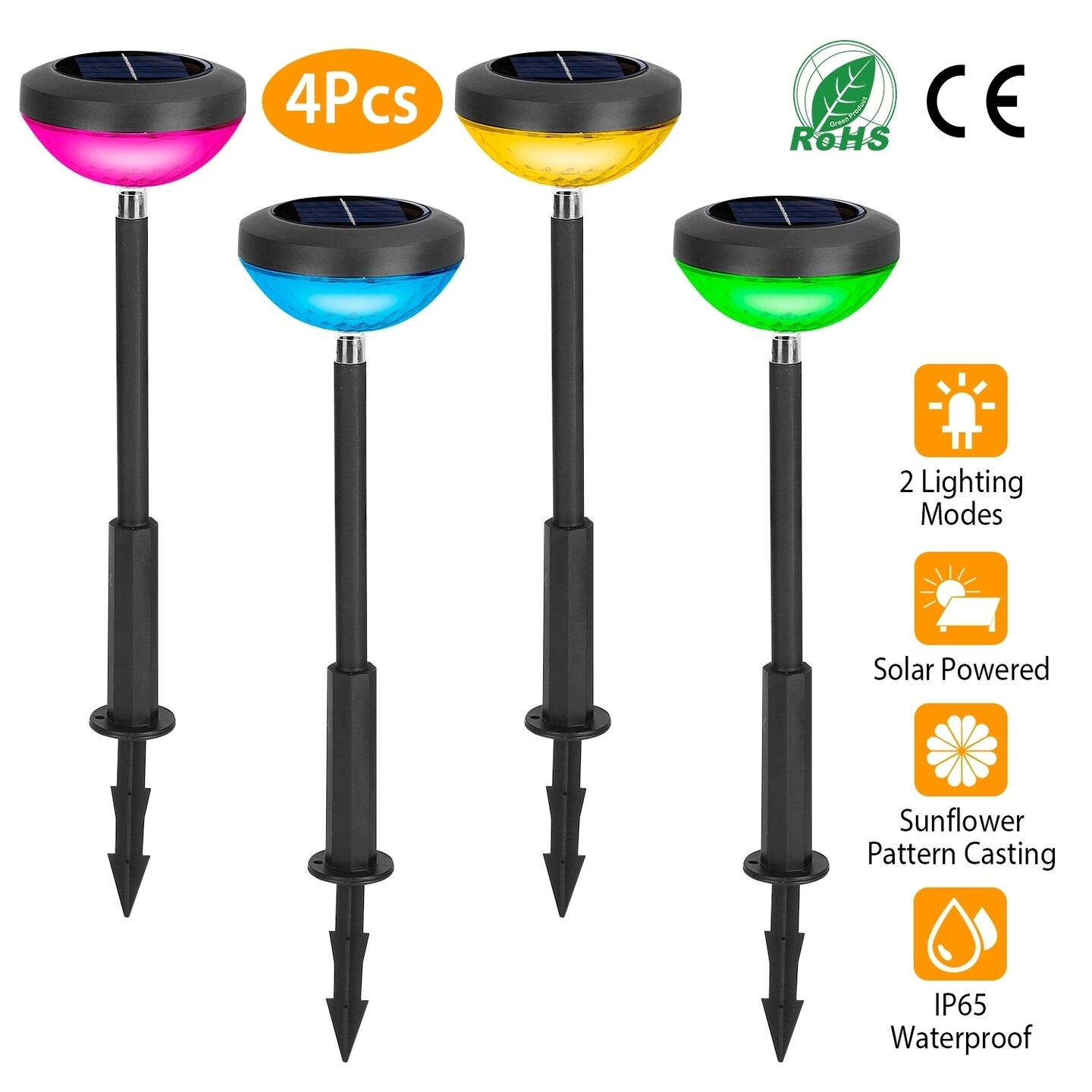 Global Phoenix 4Packs Solar Pathway Light Color Changing Garden Light Landscape Stake Ornamental Light for Yard Patio Lawn