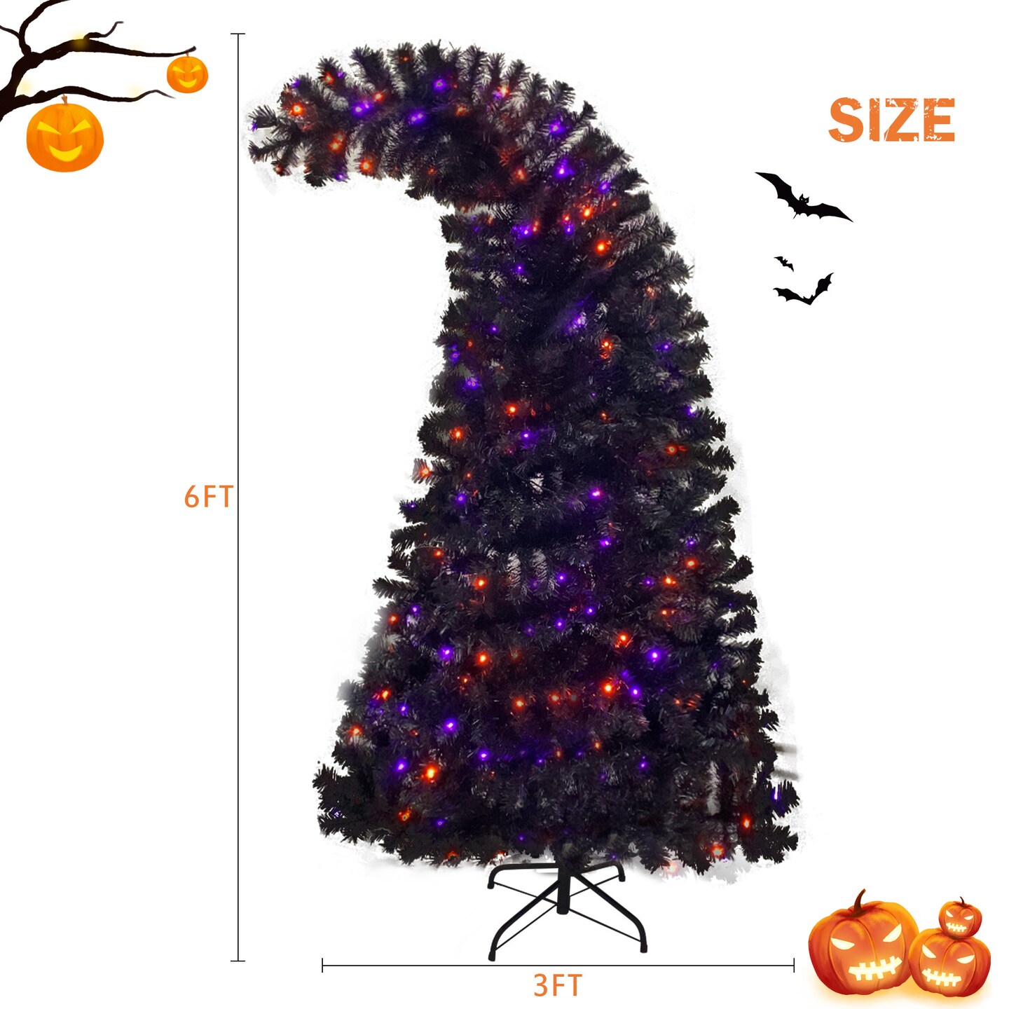 Holiday Decoration - Grinch Style 6FT Artificial Fir Bent Top Halloween Christmas Tree