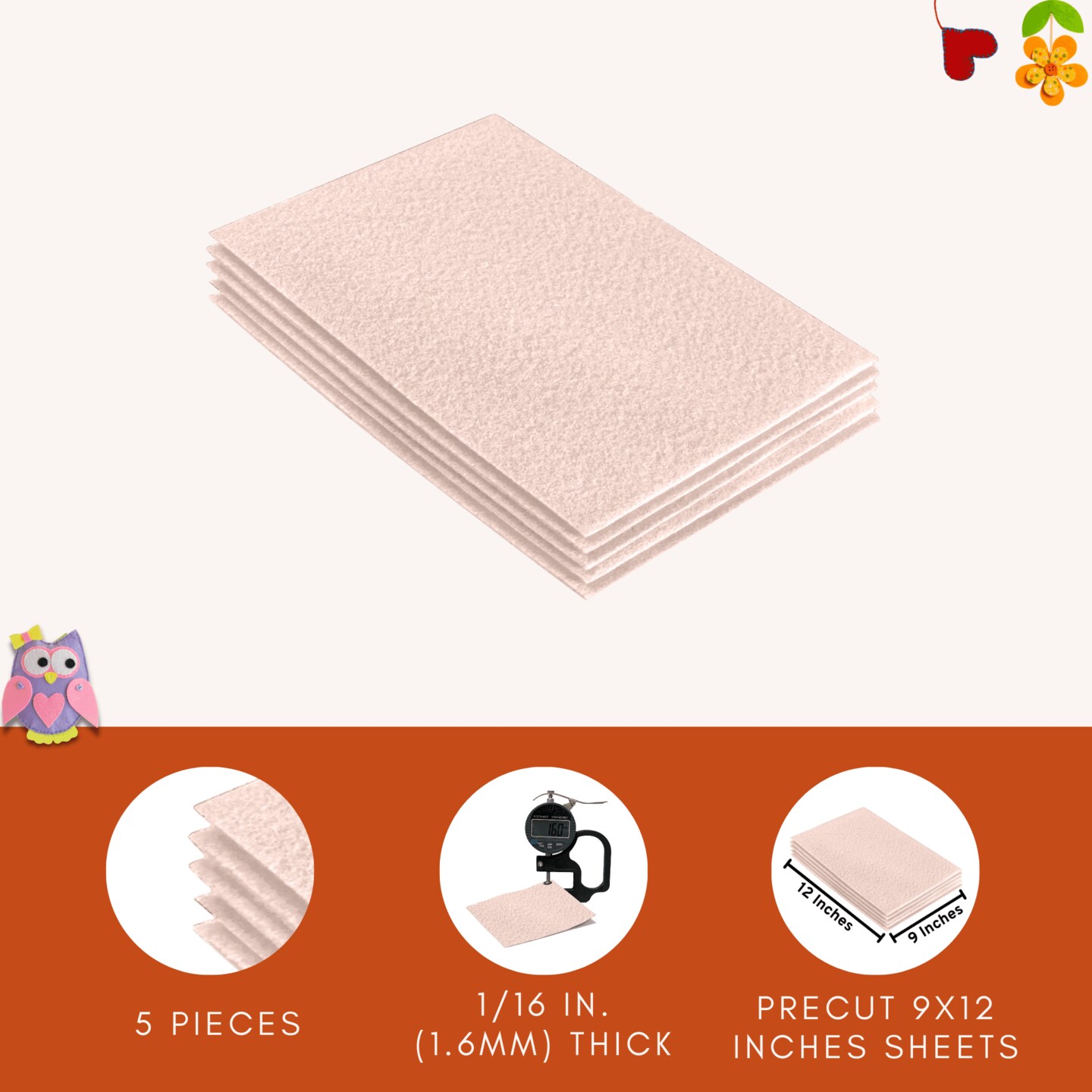 FabricLA Acrylic Felt Sheets for Crafts - Precut 9&#x22; X 12&#x22; Inches (20 cm X 30 cm) Felt Squares - Use Felt Fabric Craft Sheets for DIY, Hobby, Costume, and Decoration | Ivory