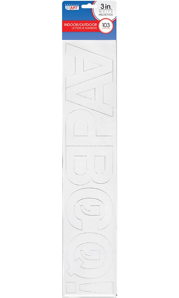 Creative Start Vinyl Self-Adhesive Letters and Numbers, 3", Helvetica Font, White, 103 count