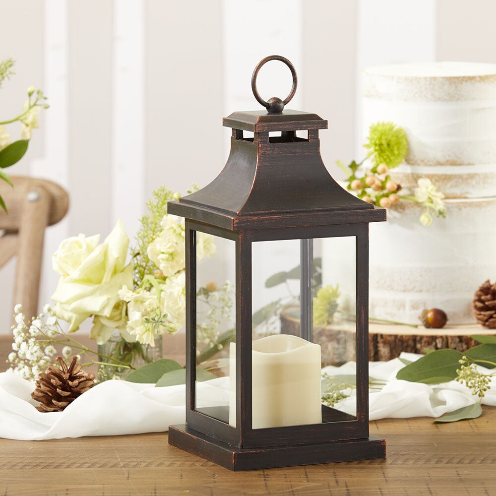 LED Decorative Lanterns - Set of 12 - Kate Aspen Cooper Vintage Rustic Home D&#xE9;cor Lantern Tabel Centerpiece for Wedding, Bridal Shower, Anniversary Party - Hampton