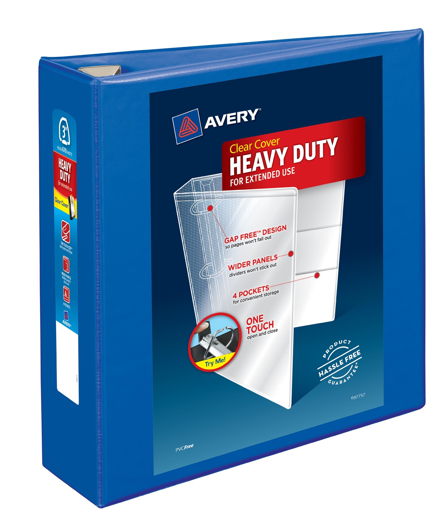 Avery Heavy-Duty View 3 Ring Binder, 3&#x22; One Touch EZD Rings, 3.5&#x22; Spine, 1 Pacific Blue Binder (79811)