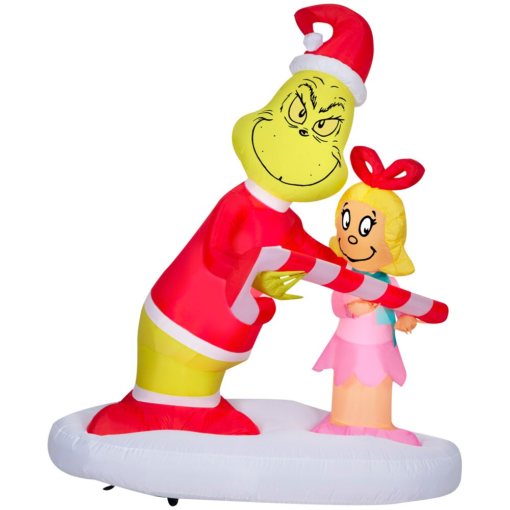 5.5&#x27; Gemmy Airblown Dr. Seuss Grinch Passing out Candy Canes to Cindy Lou Who Yard Decoration 881347