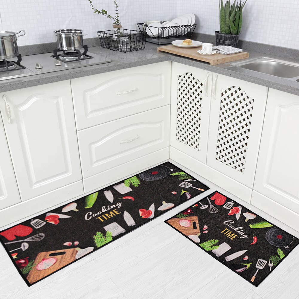 Cooking Time Non-Slip 19 in. x 39 in. - 18 in. x 30 in. 2-Piece Kitchen Mat  Rug Set