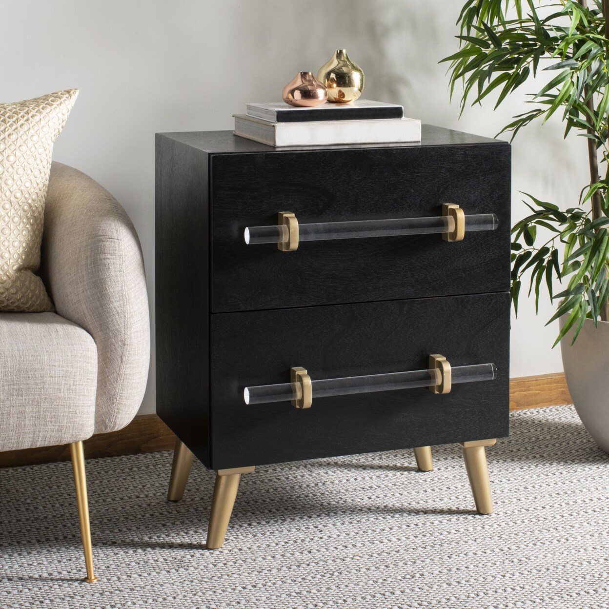Safavieh   Sienne 2-Drawer Nightstand Black / Gold