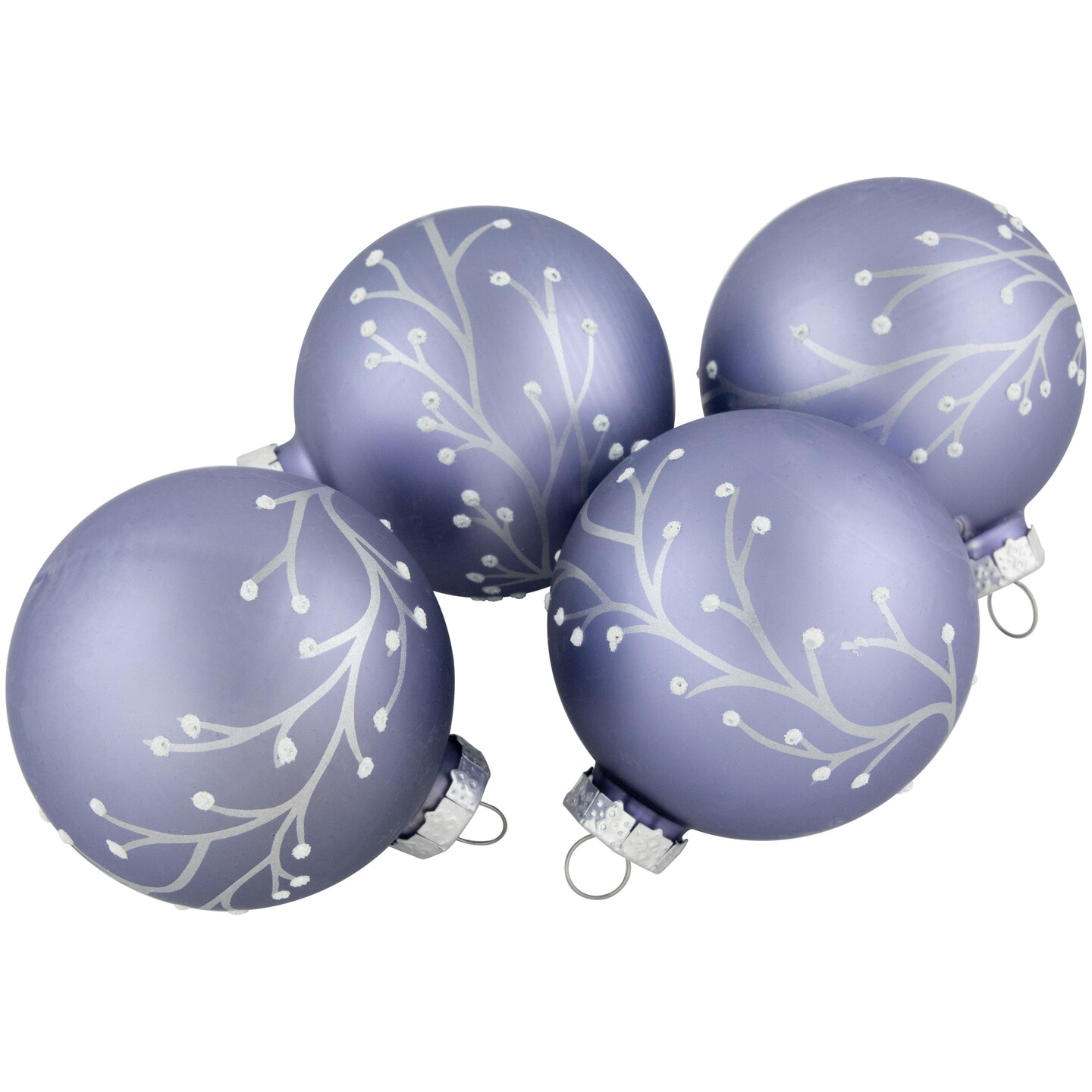 Northlight Matte Glass Ball Christmas Ornaments with Branch Design - 2.5&#x22; (60mm) - Purple - 4ct