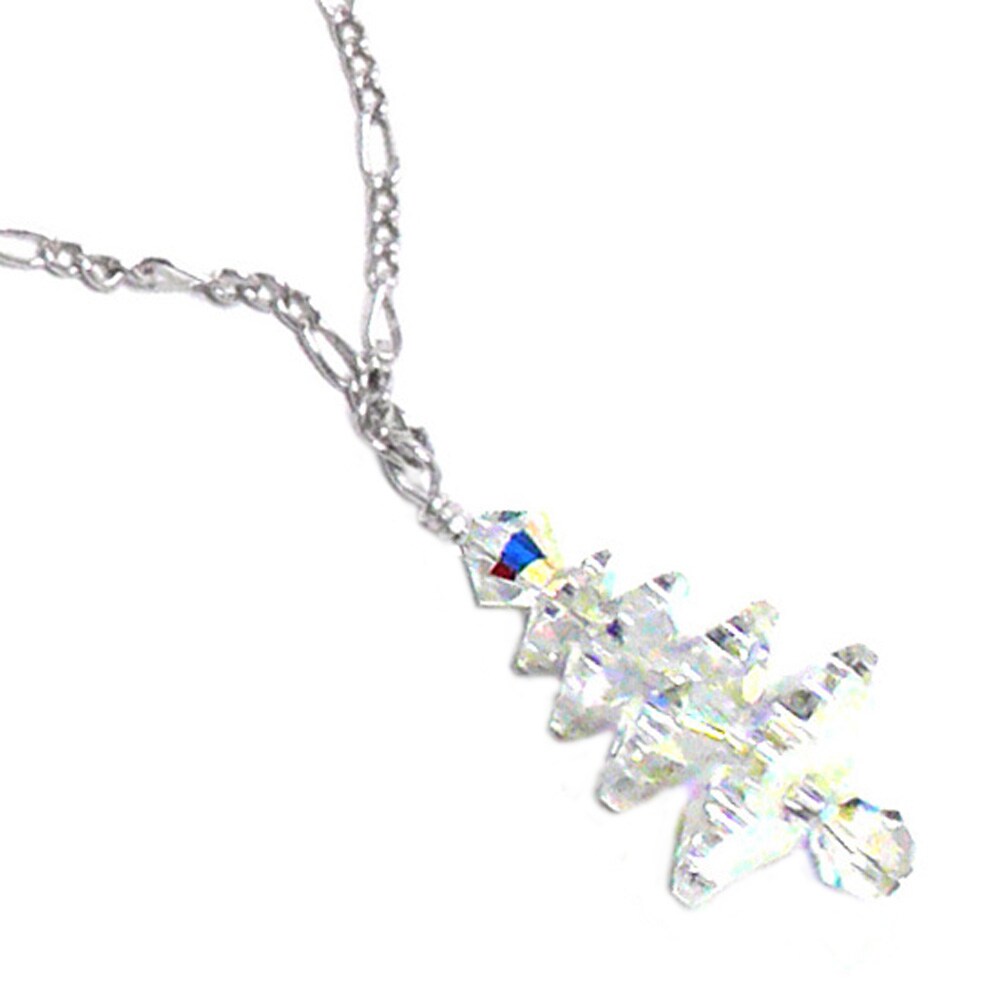 Snowy Austrian Crystal Christmas Tree Chain Necklace Sterling Silver